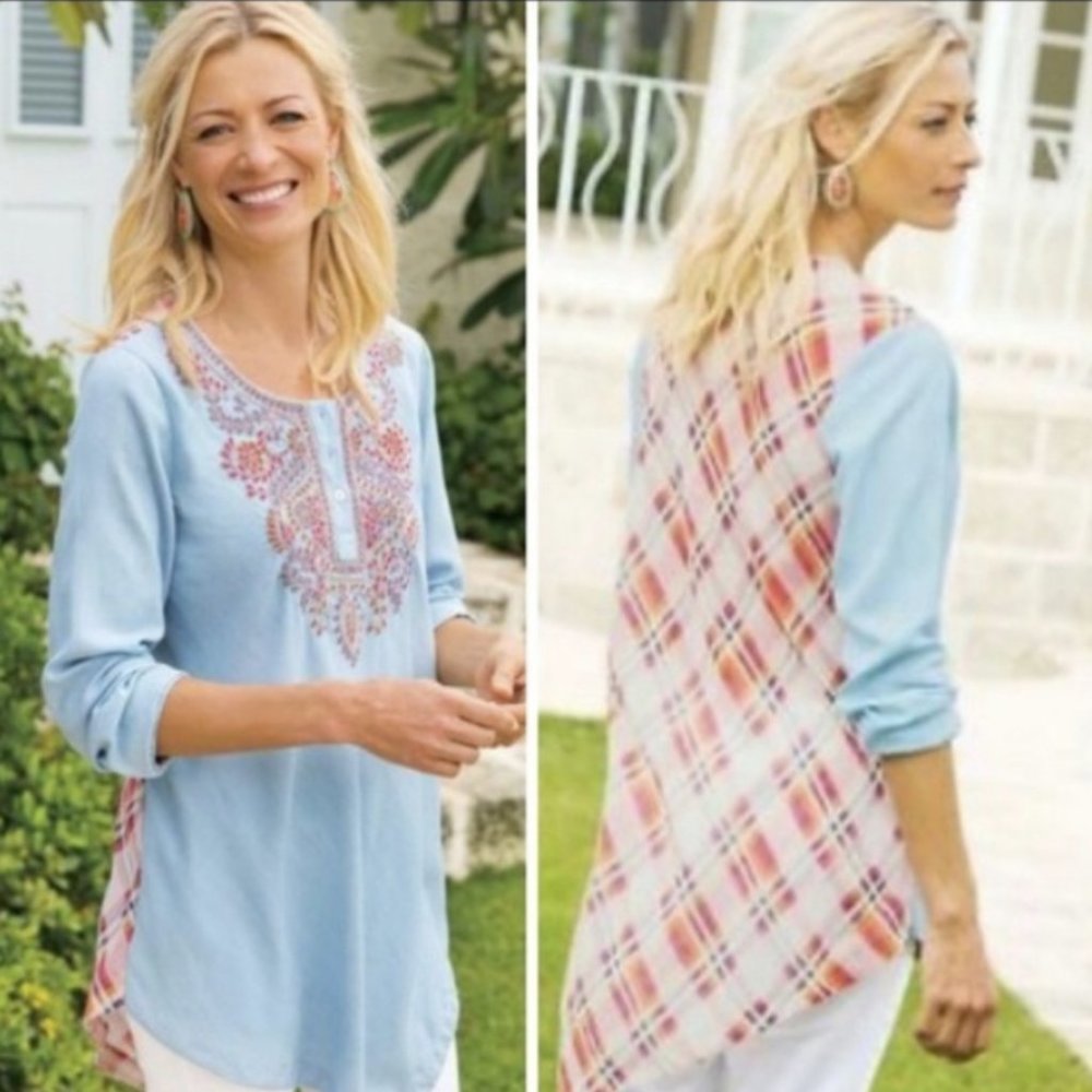 Soft Surroundings Work of Heart Chambray Tunic Size XS